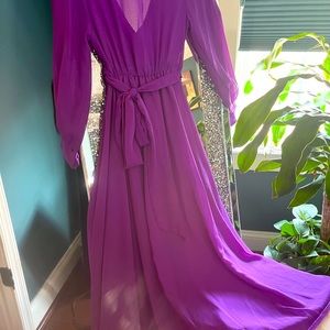 Chiffon, purple long dress with belt